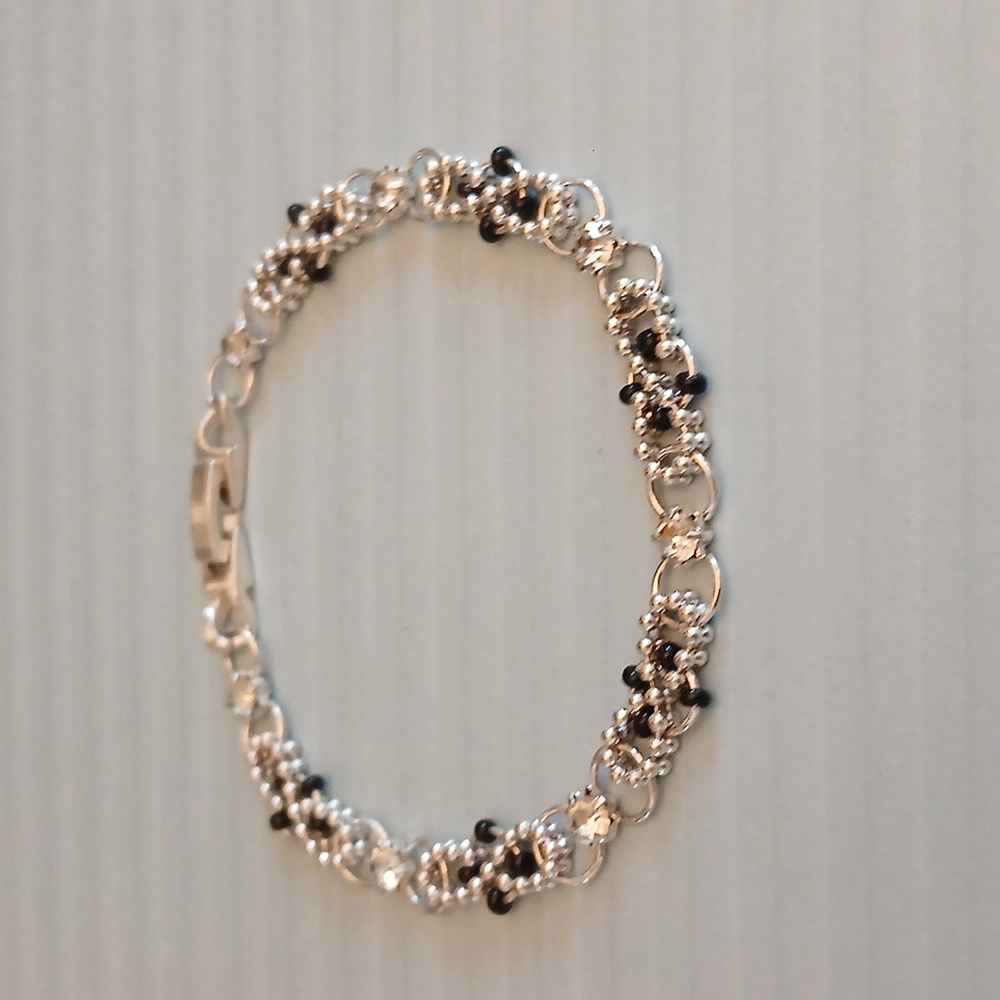 Women's Black And silver Beaded Embellished Statement Bracelet - Picture 9 of 16